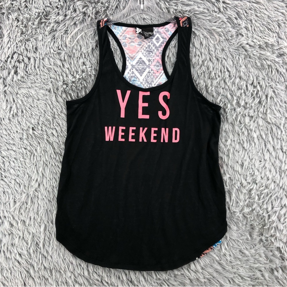 LA Kitty Tank Top Womens Large Yes Weekend Aztec Southwestern Black Shirt